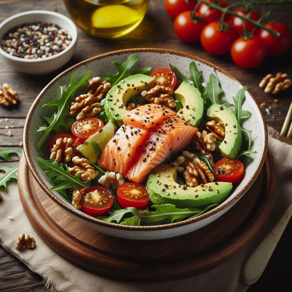 Ensalada Keto de Salmón y Aguacate – Alta en Grasas Saludables